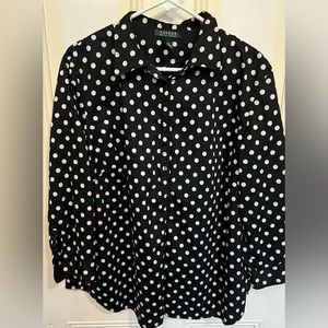 Lauren Ralph Lauren Polka Dot Long Sleeve Button Front Blouse 2X
